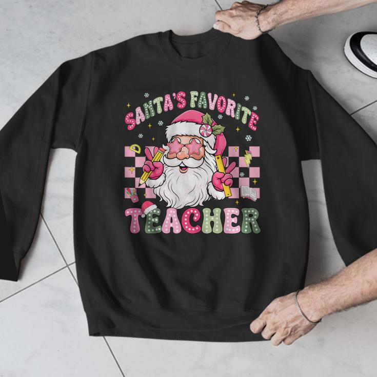 Santa's Favorite Teacher Groovy Christmas Teacher Boys Girls Men Graphic Sweatshirt, Groovy Teacher Gifts, funny design