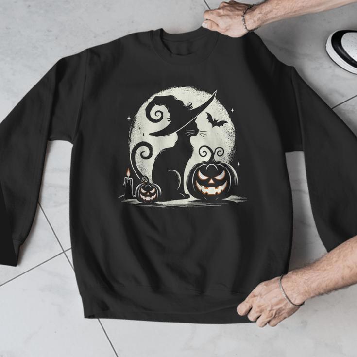 Scary Halloween Cat Costume Retro Cat Moon For Men Women Kids Men Graphic Sweatshirt, funny design