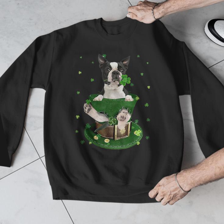 St Patrick's Day Leprechaun Boston Terrier Dog Shamrock For Men Women Kids Men Graphic Sweatshirt, funny design