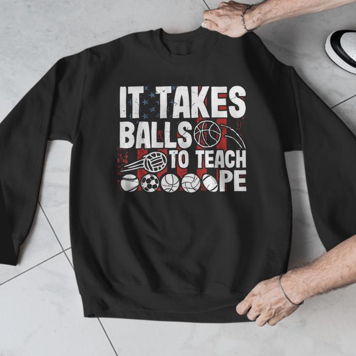 It Takes Balls To Teach Pe Teacher Chaos Coordinator US Flag Men Graphic Sweatshirt, Pe Teacher Gifts, funny design It Takes Balls To Teach Pe Teacher Chaos Coordinator US Flag Men Graphic Sweatshirt, Pe Teacher Gifts, funny design