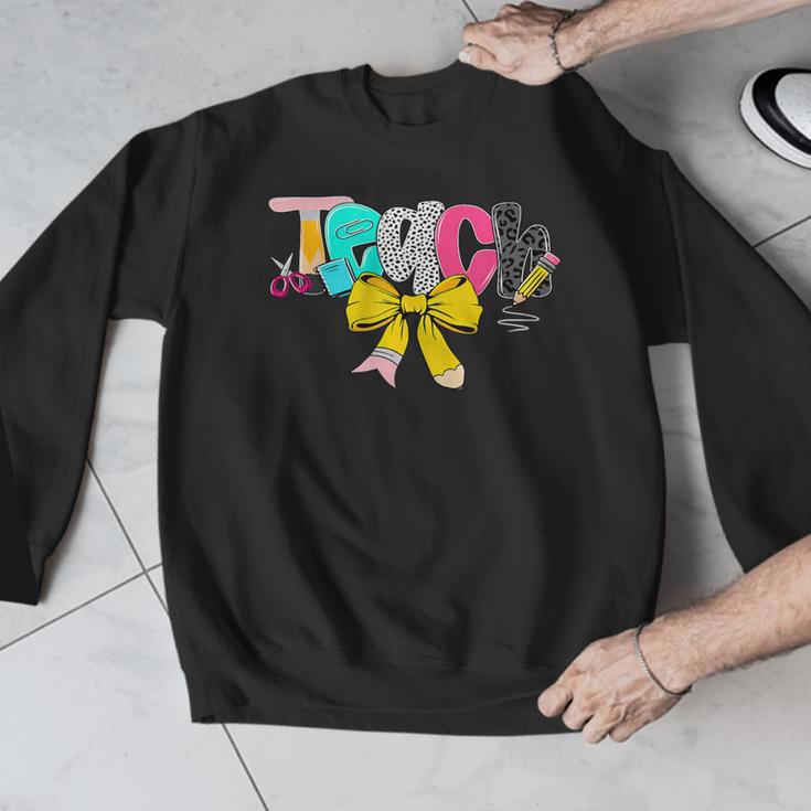 Teach Coquette Bow Teacher Back To School Happy First Day Men Graphic Sweatshirt, funny design Teach Coquette Bow Teacher Back To School Happy First Day Men Graphic Sweatshirt, funny design