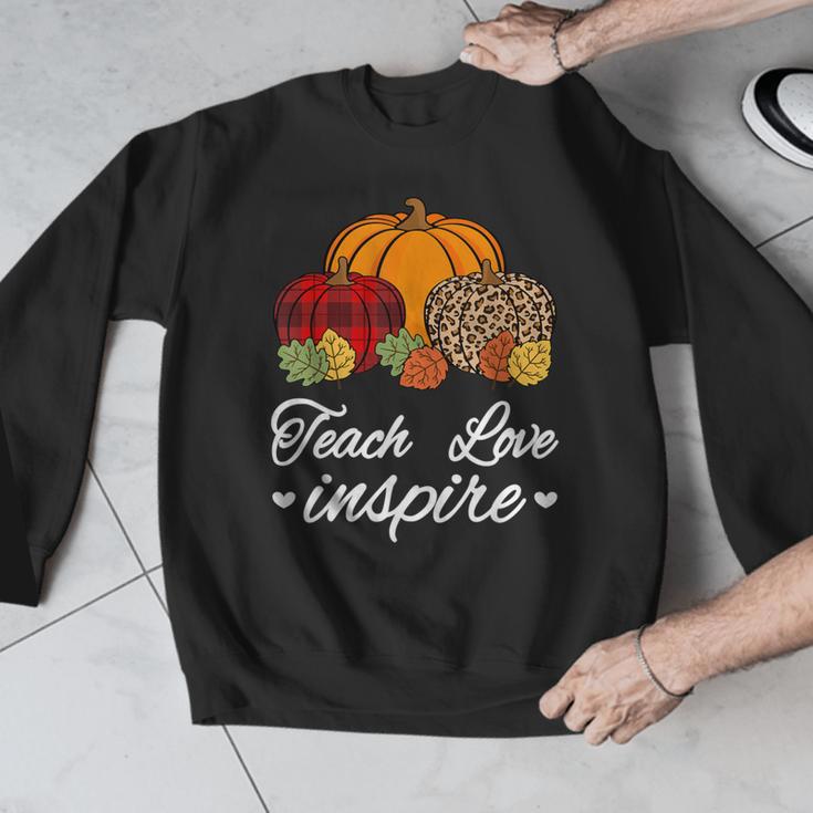 Teach Love Inspire Autumn Fall Plaid Leopard Pumpkin Teacher For Men Women Kids Men Graphic Sweatshirt, funny design