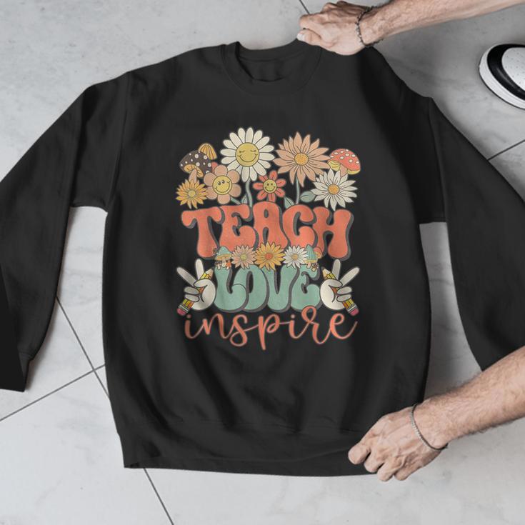 Teach Love Inspire Retro Groovy Daisy Back To School Teacher For Men Women Kids Men Graphic Sweatshirt, Groovy Teacher Gifts, funny design