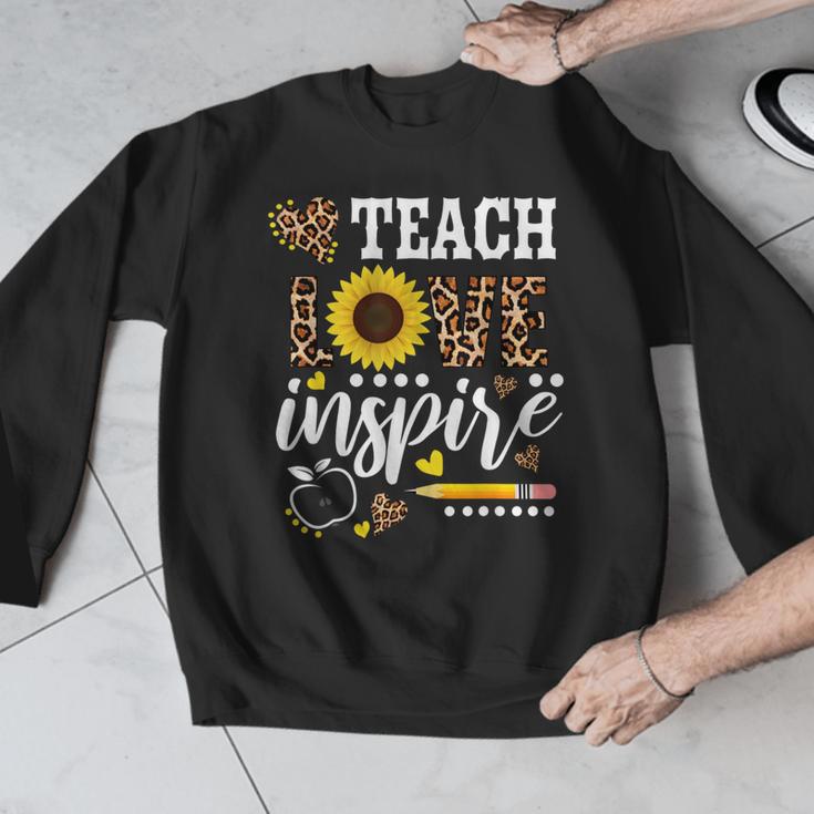 TEACH LOVE INSPIRE Teacher Sunflower Appreciation Men Graphic Sweatshirt, funny design