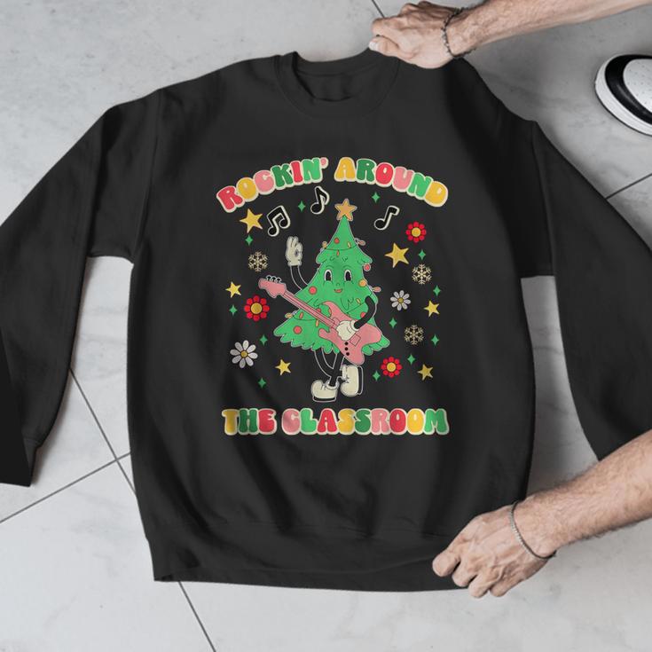 Teacher Christmas Shirts Pajama Matching Rockin' Around The Classroom -Adult Short Sleeve Small Modern Festive Christmas Teacher Xmas Vibes T-Shirt Men Graphic Sweatshirt, funny design