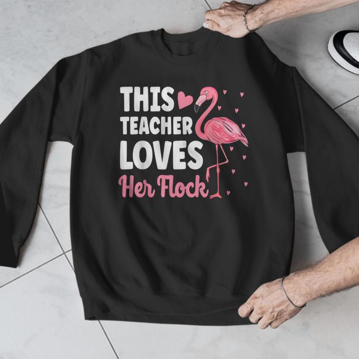 This Teacher Loves Her Flock Teaching Flamingo Girl Men Graphic Sweatshirt, funny design