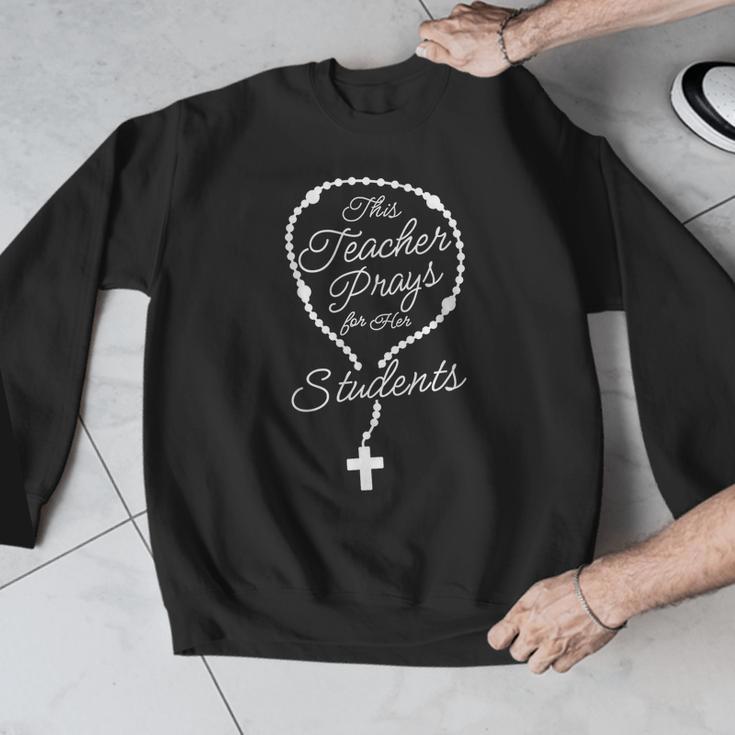 This Teacher Prays For Her Students Catholic Rosary Men Graphic Sweatshirt, funny design