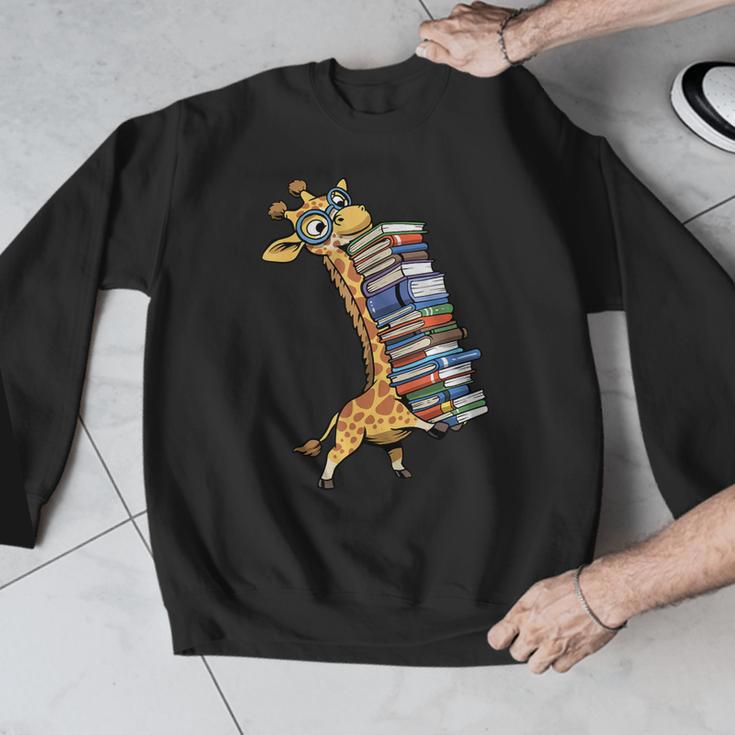 Teacher Shirt Giraffe Holding Books Bookworm Librarian Men Graphic Sweatshirt, funny design