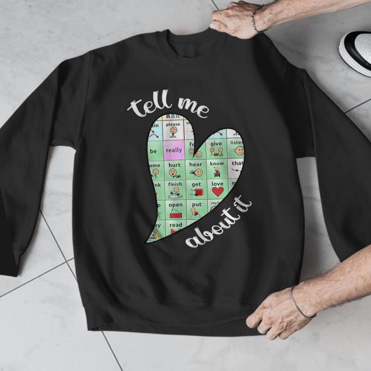 Tell Me About It Speech Pathology Aac Sped Teacher Men Graphic Sweatshirt, funny design