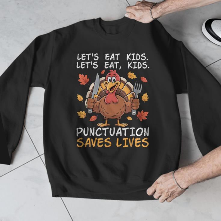 Thanksgiving Teacher Turkey Lets Eat Kids Punctuation Men Graphic Sweatshirt, funny design
