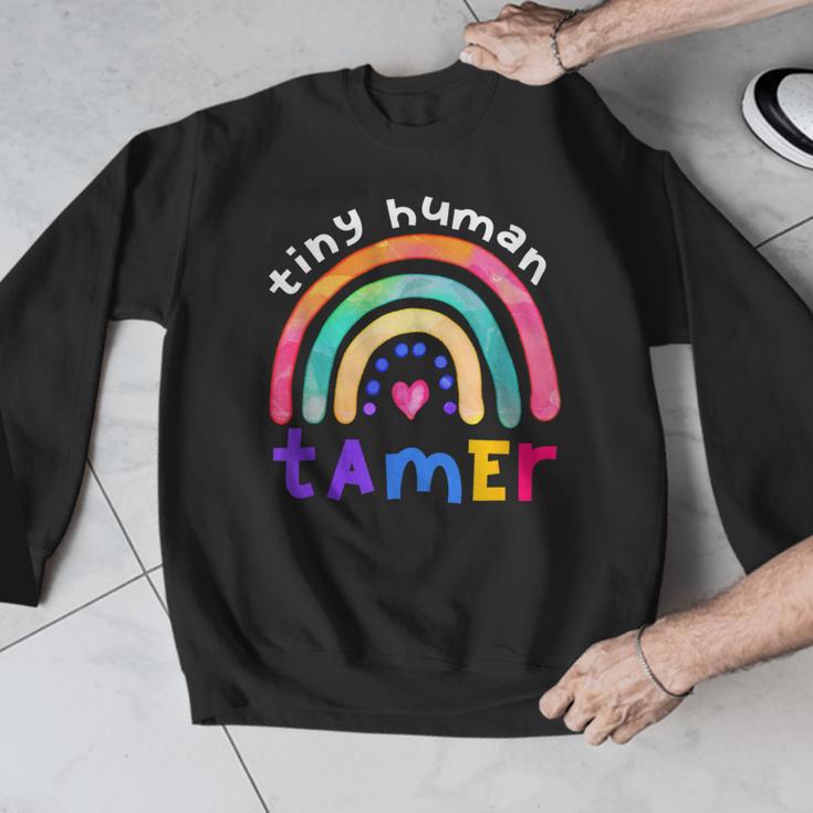 Tiny Human Tamer Watercolor Rainbow Daycare Teacher Men Graphic Sweatshirt, funny design