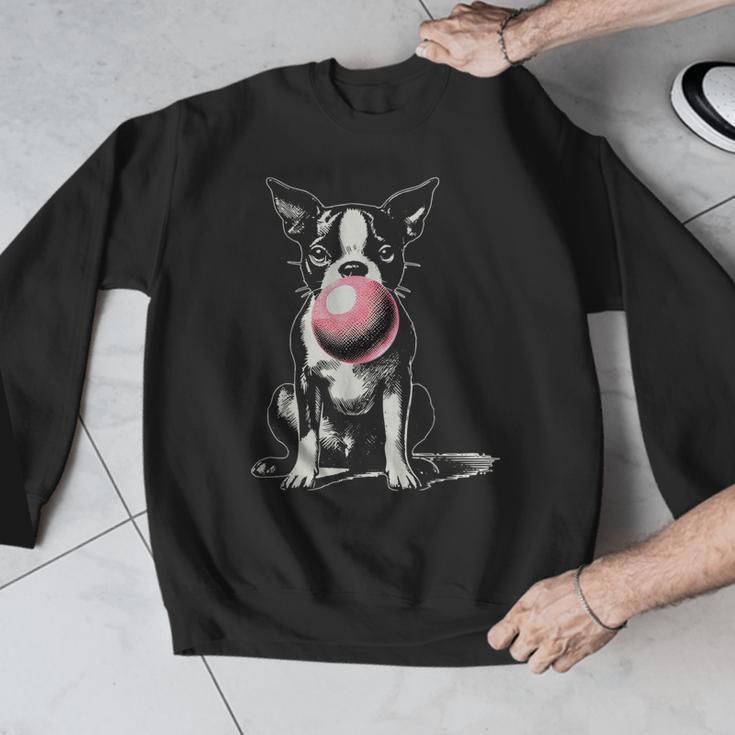 Vintage Boston Terrier Blowing Bubble Gum American Gentleman Men Graphic Sweatshirt, American Boston Terrier Gifts, funny design
