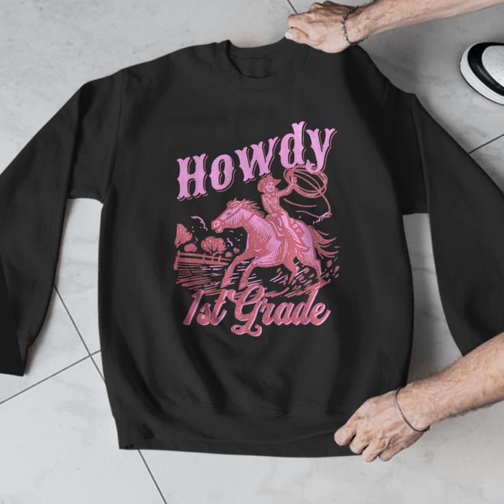 Vintage Howdy First Grade Cowgirl Teacher Western School Men Graphic Sweatshirt, First Grade Teacher Gifts, funny design