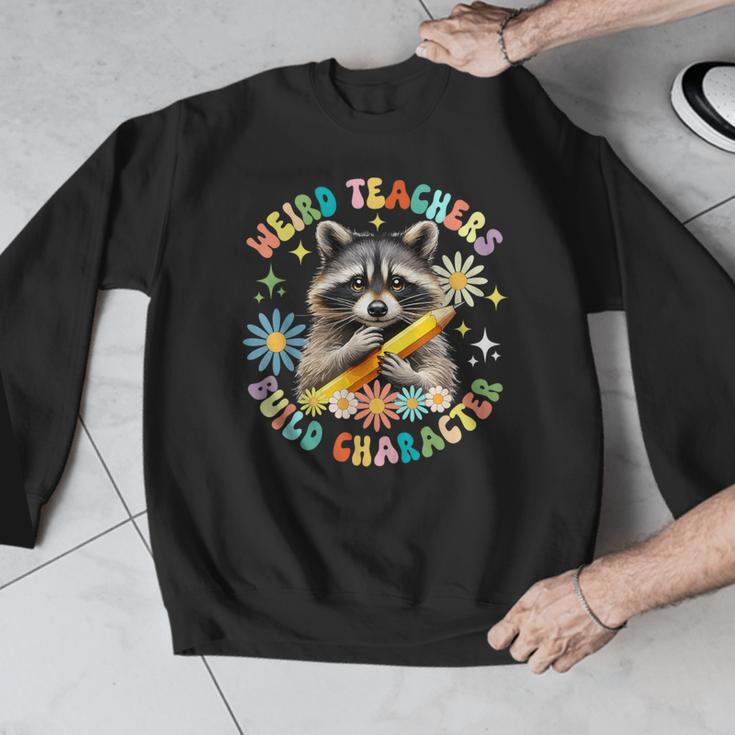 Weird Teachers Build Character Raccoon Colourful Floral Men Graphic Sweatshirt, funny design