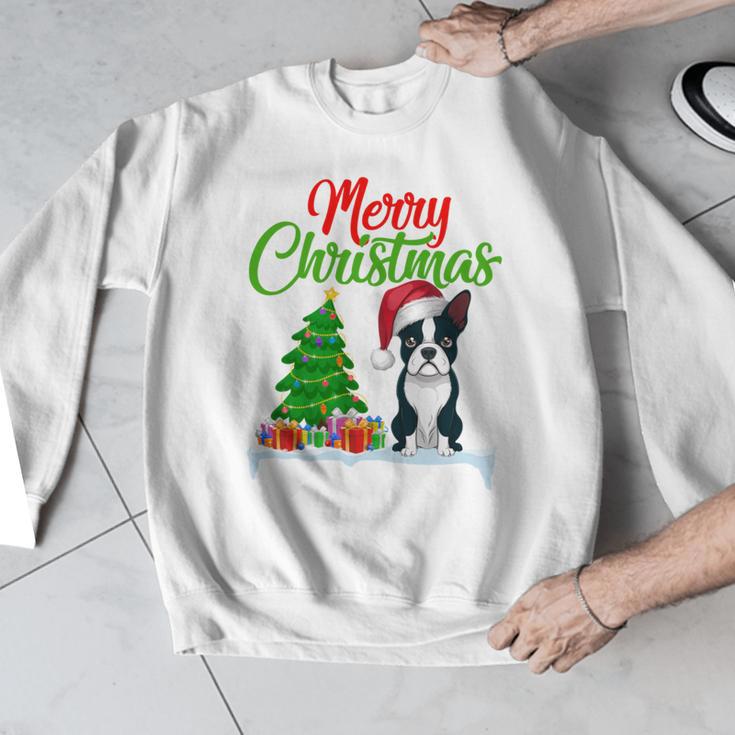 Boston Terrier Christmas Tree Lights Xmas Dog Lover Men Graphic Sweatshirt, Boston Terrier Christmas Gifts, funny design