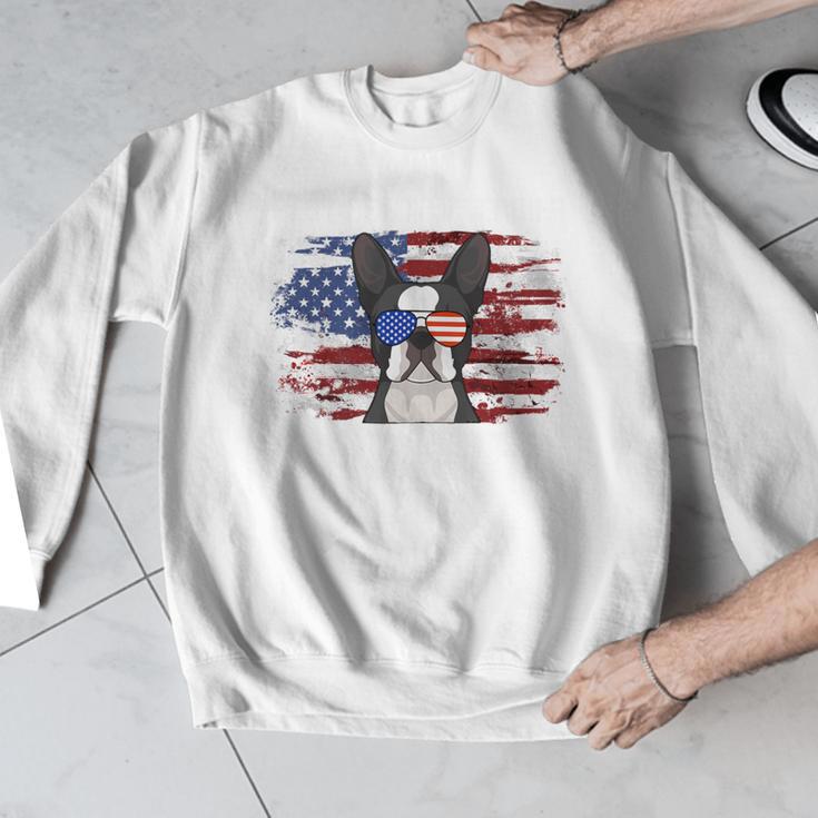 Boston Terrier Dad American Flag 4th Of July Dog Fathers Day Men Graphic Sweatshirt, Boston Terrier Dad Gifts, American Boston Terrier Gifts, Boston Terrier 4th Of July Gifts, funny design
