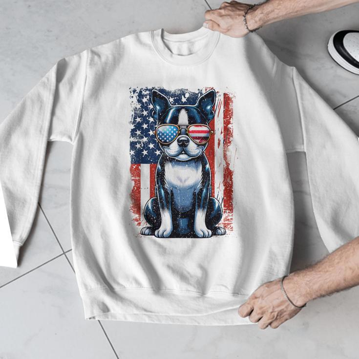 Boston Terrier Dog American USA US Flag Pets Vintage Outfit Men Graphic Sweatshirt, American Boston Terrier Gifts, funny design