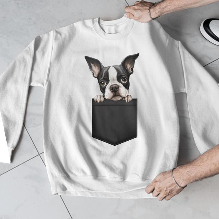 Boston Terrier Dog Puppy Dog In Pocket Cute Pet Lover Men Graphic Sweatshirt, funny design
