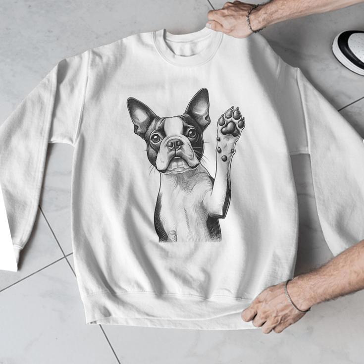 Boston Terrier Dog Raising Paw Idea Men Women Men Graphic Sweatshirt, funny design