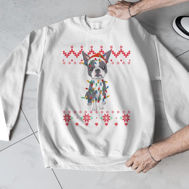 Boston Terrier Dog Santa Hat Men Kids Ugly Christmas Light Men Graphic Sweatshirt, Boston Terrier Christmas Gifts, funny design