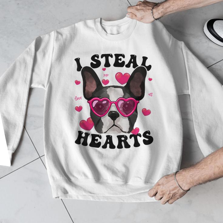 Boston Terrier Heart Glasses Girls Bostie Valentines Day Men Graphic Sweatshirt, funny design
