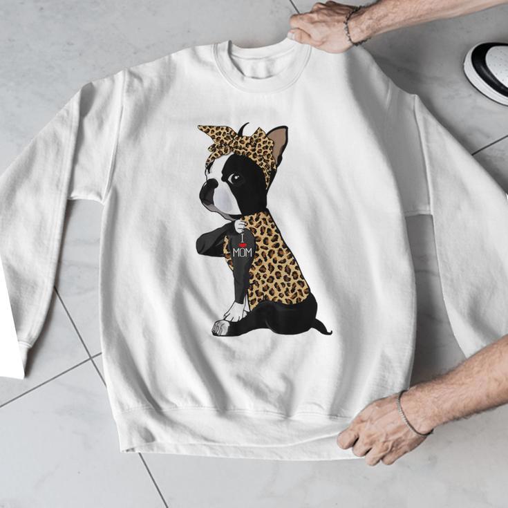 Boston Terrier Lover I Love Mom Tattoo Leopard Men Graphic Sweatshirt, Mom Gifts, Boston Terrier Mom Gifts, funny design