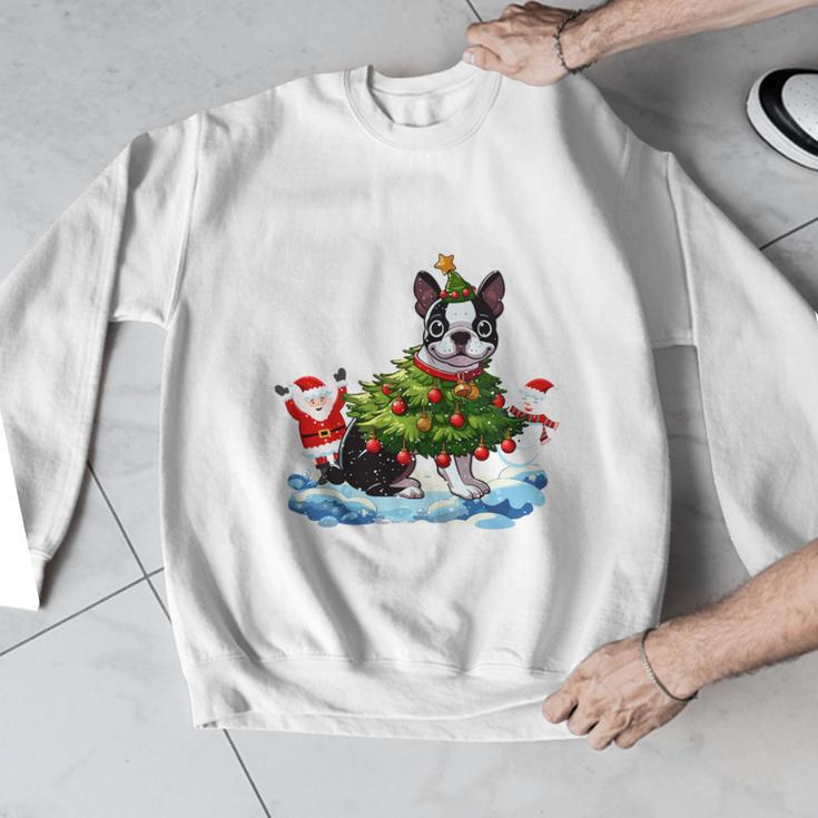 Boston Terrier Merry Christmas Tree Lights Dog X-Mas Dogs Men Graphic Sweatshirt, Boston Terrier Christmas Gifts, funny design
