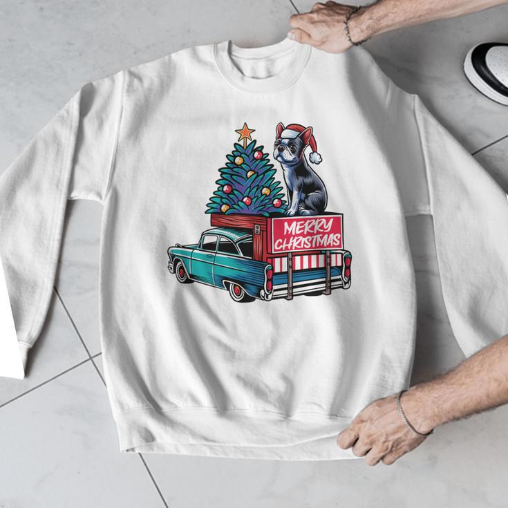 Boston Terrier Merry Christmas Tree Truck Santa Dog X-Mas Men Graphic Sweatshirt, Boston Terrier Christmas Gifts, funny design