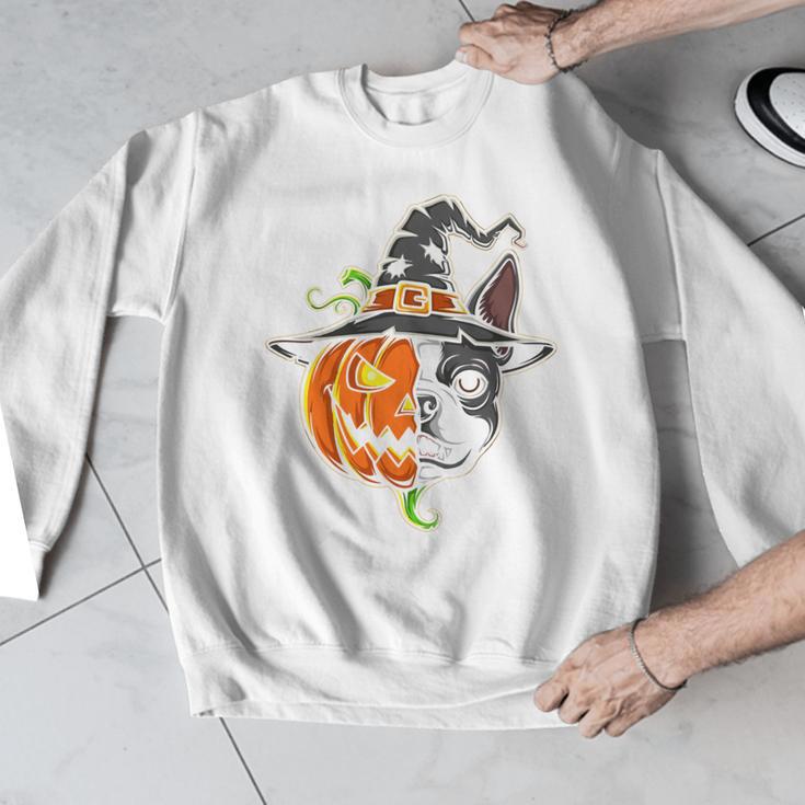 Boston Terrier Pumpkin Jack O Lantern Halloween Men Graphic Sweatshirt, Boston Terrier Halloween Gifts, funny design