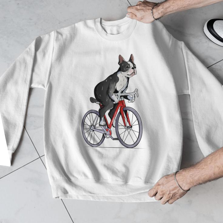 Boston Terrier Riding Bicycle Cute Bostie Biker Raglan Baseball Tee Men Graphic Sweatshirt, Boston Terrier Riding Gifts, funny design