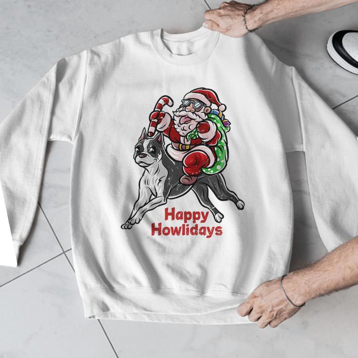 Boston Terrier Santa Claus Hat Merry Christmas Dog X-Mas Men Graphic Sweatshirt, Boston Terrier Christmas Gifts, funny design