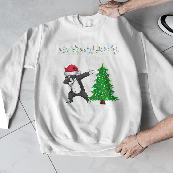 Boston Terrier Santa Hat Dabbing Around The Christmas Tree Men Graphic Sweatshirt, Boston Terrier Christmas Gifts, funny design