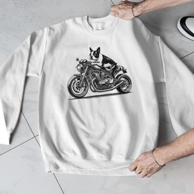 Cool Boston Terrier Riding a Motorcycle Biker Dog Lover For Men Women Kids Men Graphic Sweatshirt, Boston Terrier Riding Gifts, funny design