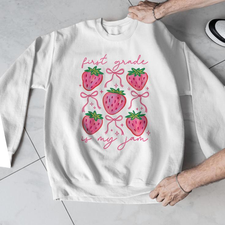 First Grade Is My Jam Strawberry First Grade Teacher Women Men Graphic Sweatshirt, First Grade Teacher Gifts, funny design First Grade Is My Jam Strawberry First Grade Teacher Women Men Graphic Sweatshirt, First Grade Teacher Gifts, funny design