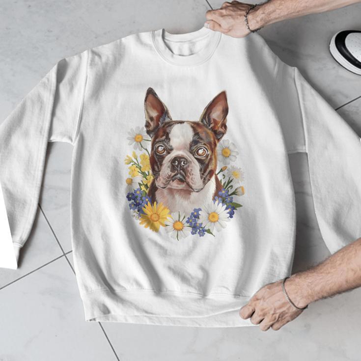 Floral Boston Terrier Men Graphic Sweatshirt, funny design