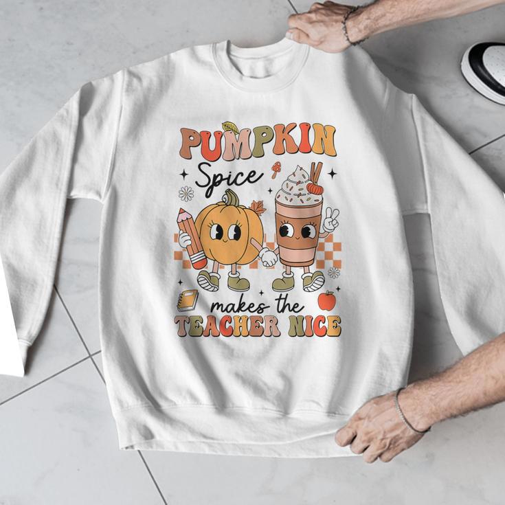 Groovy Pumpkin Spice Makes Teacher Nice Fall Thanksgiving Men Graphic Sweatshirt, Groovy Teacher Gifts, funny design Groovy Pumpkin Spice Makes Teacher Nice Fall Thanksgiving Men Graphic Sweatshirt, Groovy Teacher Gifts, funny design
