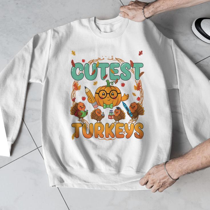 Humor I Teach The Cutest Turkeys Thanksgiving Teacher Men Graphic Sweatshirt, funny design