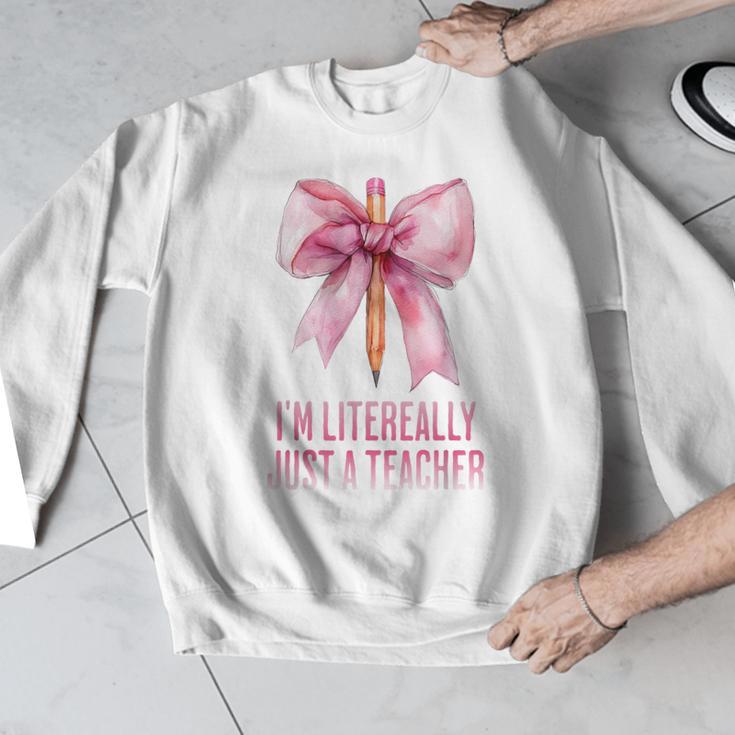 I'm Literally Just a Teacher Pencil Coquette Bow School Men Graphic Sweatshirt, funny design I'm Literally Just a Teacher Pencil Coquette Bow School Men Graphic Sweatshirt, funny design