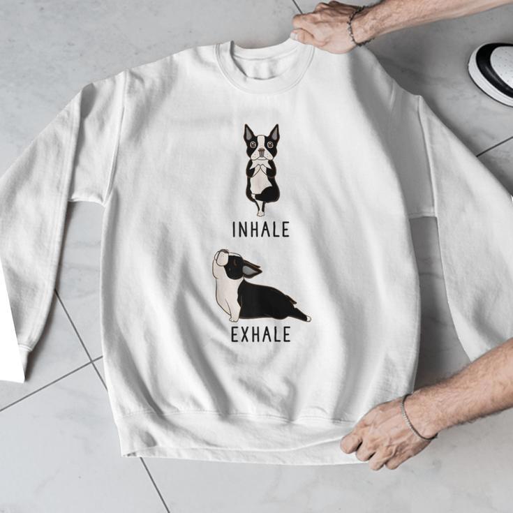 Inhale Exhale Yoga Boston Terrier Tshirt Men Graphic Sweatshirt, funny design
