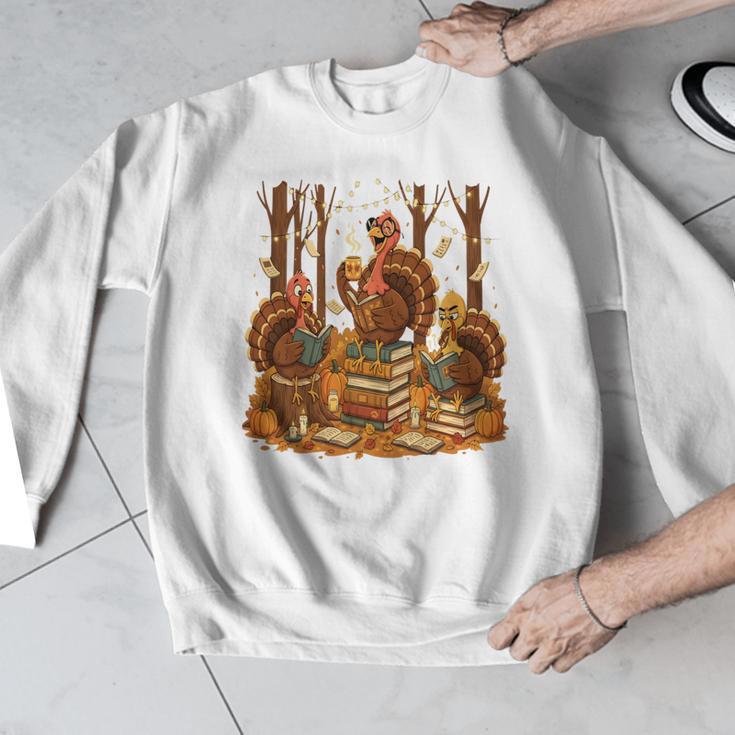 Librarian Turkey Reading Book Fall Thanksgiving Teacher Book Men Graphic Sweatshirt, funny design
