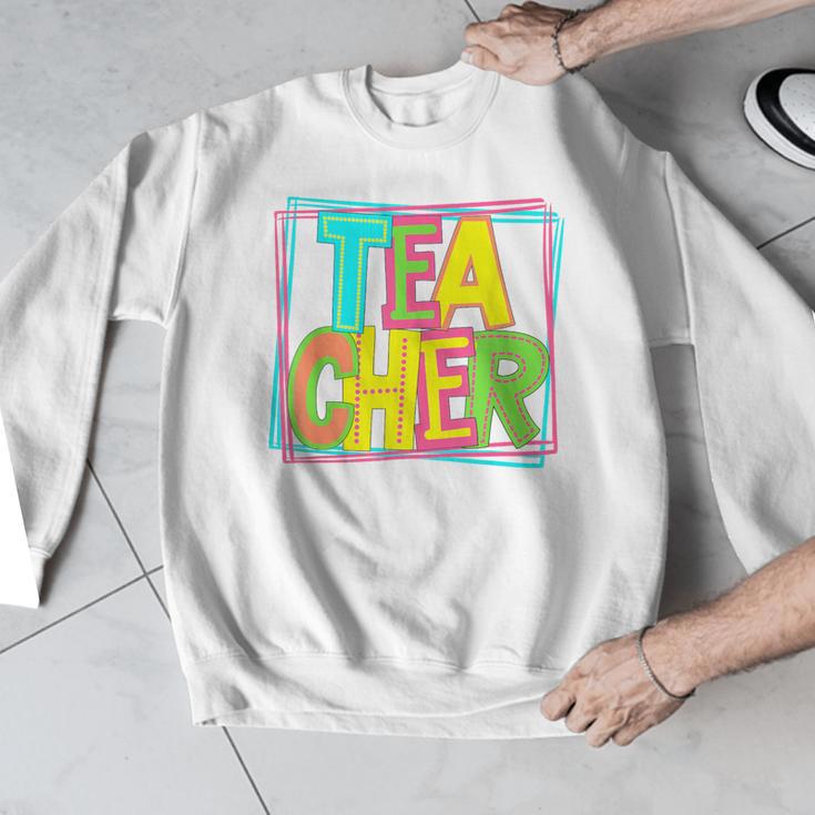 Neon Retro Teacher Cute Teacher Team New Teacher Back To Sch Men Graphic Sweatshirt, funny design