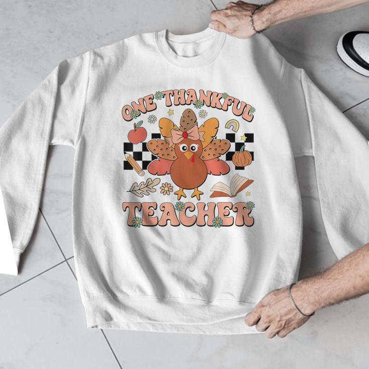 One Thankful Teacher Thanksgiving Retro Groovy Fall Teachers Men Graphic Sweatshirt, Groovy Teacher Gifts, funny design One Thankful Teacher Thanksgiving Retro Groovy Fall Teachers Men Graphic Sweatshirt, Groovy Teacher Gifts, funny design