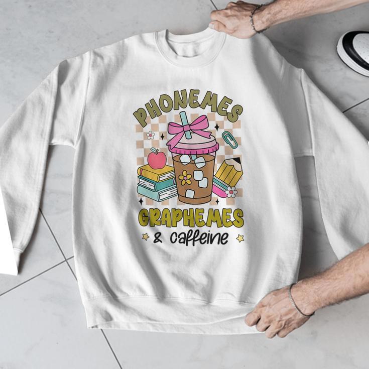 Phonemes Graphemes Caffeine Back To School Reading Teacher Men Graphic Sweatshirt, funny design