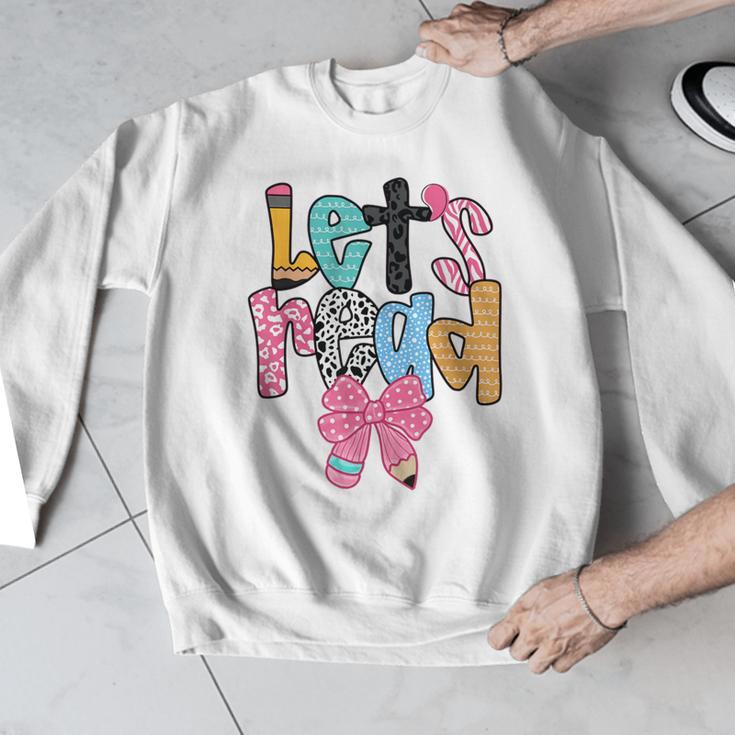 Lets Read Reading Teacher Back To School Literacy Pencil Bow Men Graphic Sweatshirt, funny design Lets Read Reading Teacher Back To School Literacy Pencil Bow Men Graphic Sweatshirt, funny design