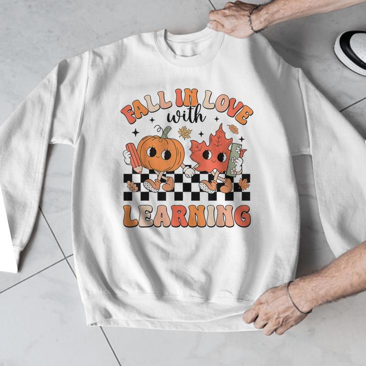Retro Fall In Love With Learning Autumn Pumpkin Teacher Men Graphic Sweatshirt, funny design Retro Fall In Love With Learning Autumn Pumpkin Teacher Men Graphic Sweatshirt, funny design