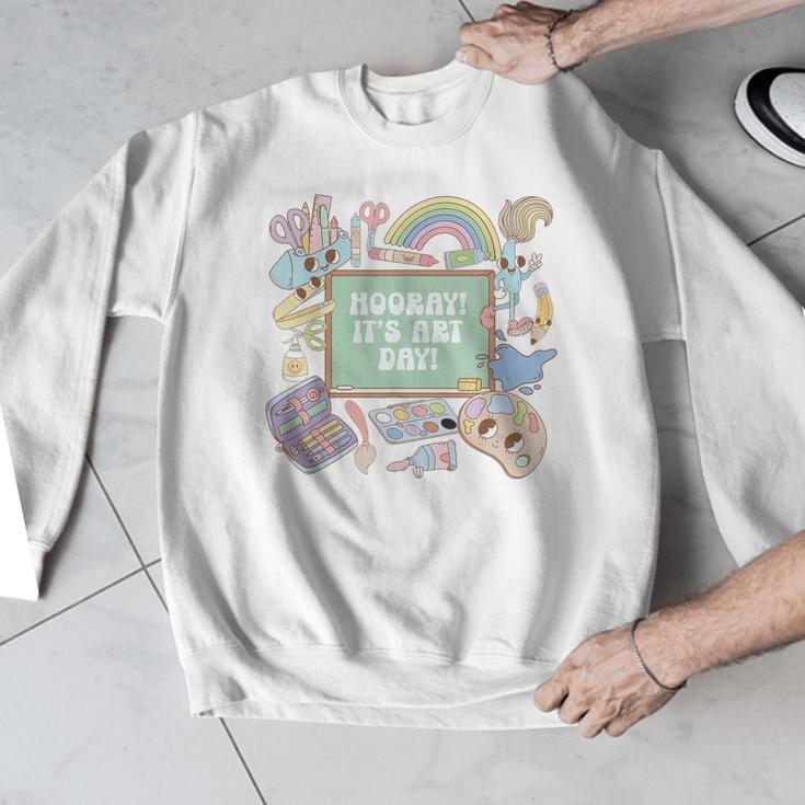 Retro Hooray It's Art Day Art Teacher Back To School Women Men Graphic Sweatshirt, funny design