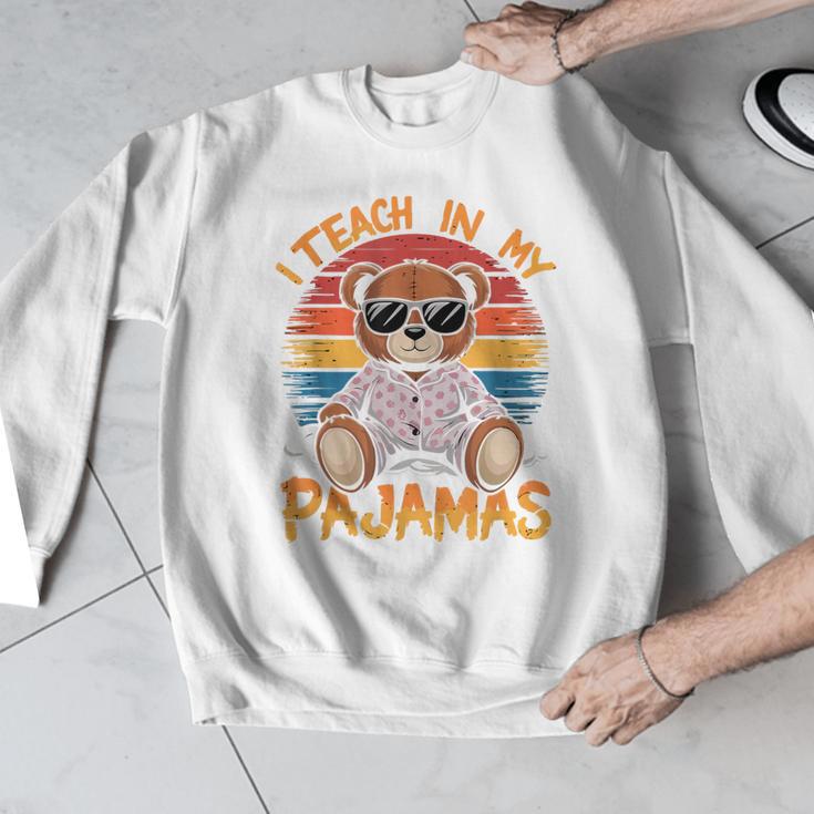 I Teach In My Pajamas Teacher Sunset Bear Retro Men Graphic Sweatshirt, funny design