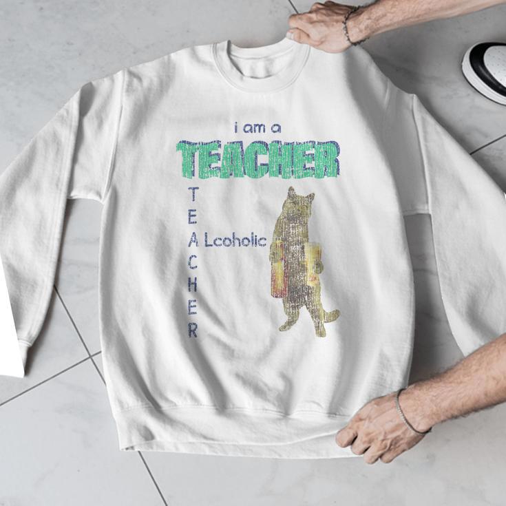 I Am A Teacher Alcoholic Cat Beer Feline Men Women Men Graphic Sweatshirt, funny design