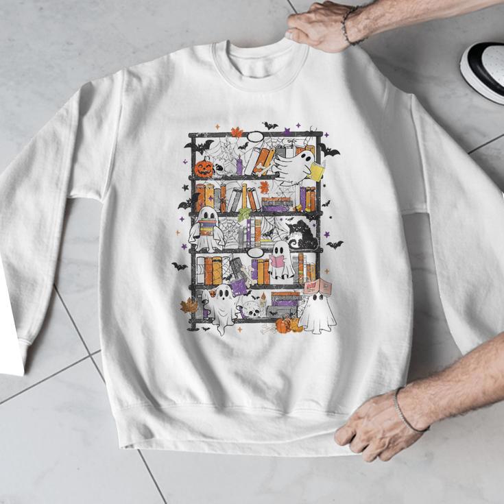 Teacher Library Ghost Reading Book Halloween Cat Men Graphic Sweatshirt, funny design
