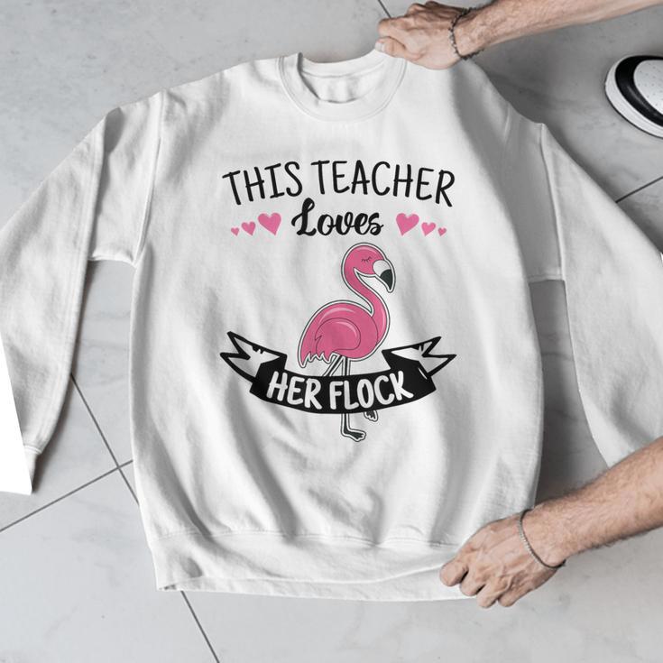 This Teacher Loves Her Flock Cute Flamingo Teacher Men Graphic Sweatshirt, funny design